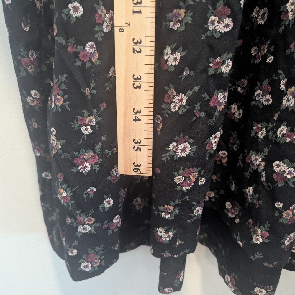 Vtg 90s Dress Black Floral Smocked Bodice Md Cottagecore Prairie Boho Romantic - Picture 7 of 10